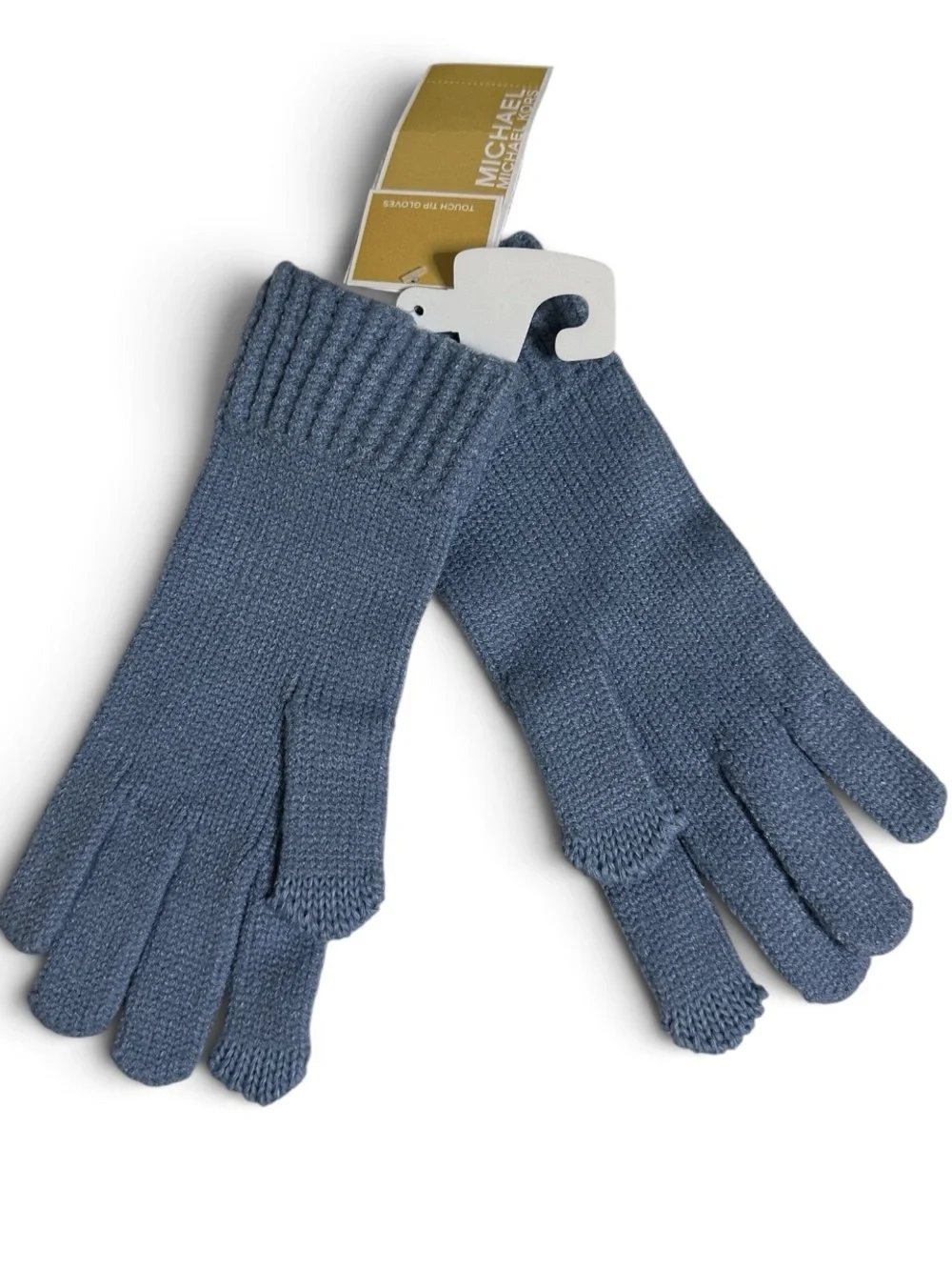 Michael Kors Heathered Blue Tech Touch Knit Gloves Silver Logo OS NWT